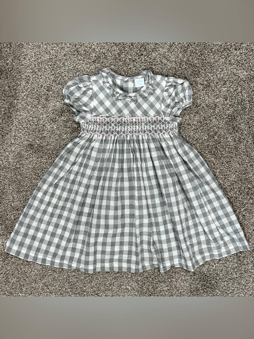Edgehill Collection Dress Baby Girl 18M Grey Gingham Smocked Floral